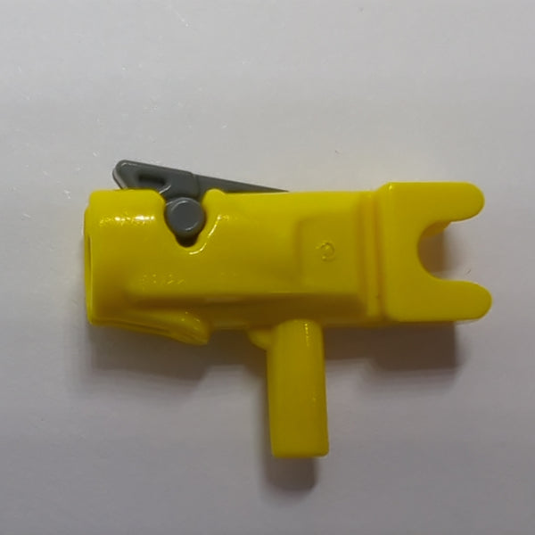 Minifig, Waffe Weapon Gun, Mini Blaster Star Wars Fire Nozzle with Towball Socket and Dark Bluish Gray Trigger gelb yellow