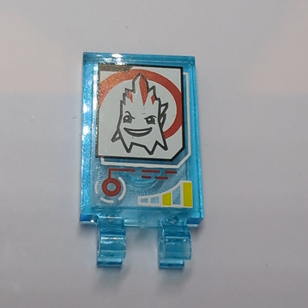 2x3 modifizierte Fliese mit 2 O-Clips beklebt with Evil Face on Rock on White and Red Pattern (Sticker) - Set 41231 transparent hellblau trans light blue
