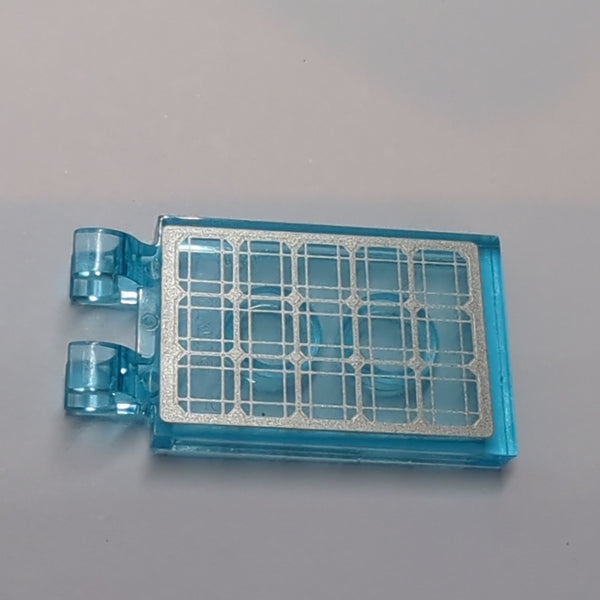 2x3 modifizierte Fliese mit 2 O-Clips beklebt with Silver Solar Panel Pattern (Sticker) - Sets 60036 / 60078 / 60080 transparent hellblau trans light blue
