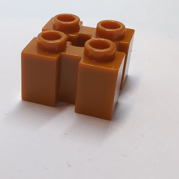 2x2 modifizierter Stein zwei Rillen und Achsloch dunkelorange dark orange
