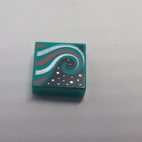 NEU Tile 1x1 with Groove with Metallic Light Blue and Coral Swirl on Black Background Pattern türkis sark turquoise