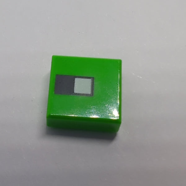NEU Tile 1x1 with Groove with White Square on Black Rectangle Pattern; Minecraft Turtle Pixelated Eye grün green
