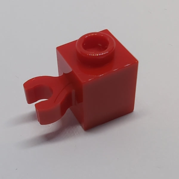 NEU Brick, Modified 1x1 with Open O Clip (Vertical Grip) - Hollow Stud rot red