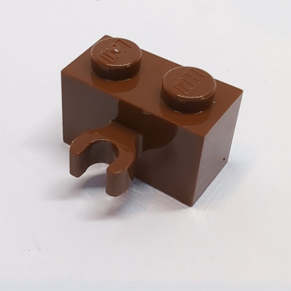 NEU Brick, Modified 1x2 with Open O Clip Thick (Vertical Grip) neubraun reddish brown