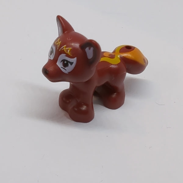 Fox, Friends / Elves with Black Nose, White Around Eyes, Bright Light Orange Face Decorations and Flames on Tail Pattern (Flamy) dunkelrot dark red