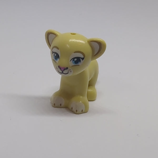 Lion / Tiger, Friends / Elves, Baby Cub with Medium Azure Eyes, Dark Pink Nose and White Paws Pattern beige tan