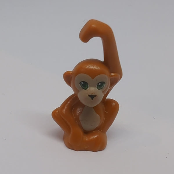 Affe Monkey / Orangutan, Friends, Baby with Bright Green Eyes, Black Nose, and Dark Tan Face and Stomach Pattern dunkelorange dark orange