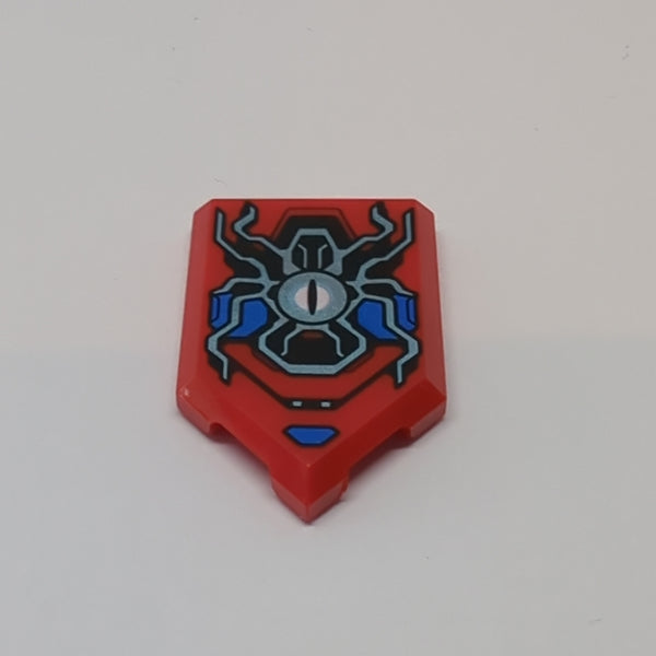 NEU Tile, Modified 2x3 Pentagonal with Silver Spider, Eye and Blue Armor Plates Pattern bedruckt rot red