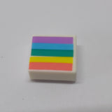 NEU Tile 1 x 1 with Groove with Coral, Yellow, Dark Turquoise, Medium Azure, and Medium Lavender Rainbow Stripes Pattern weiss white