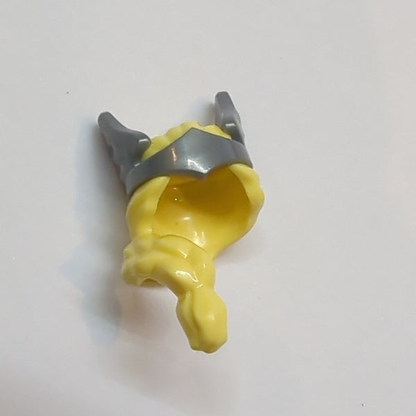 NEU Minifigure, Hair Female Long Braid over Right Shoulder with Molded Flat Silver Winged Tiara Pattern hellgelb bright light yellow