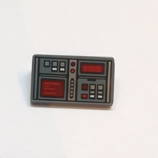 NEU Slope 30 1 x 2 x 2/3 with Red, White, and Silver Buttons, Dark Red Screens Pattern neudunkelgrau dark bluish gray