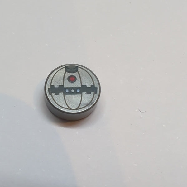 NEU Tile, Round 1 x 1 with SW Thermal Detonator with Red Button Pattern pearlsilber flat silver