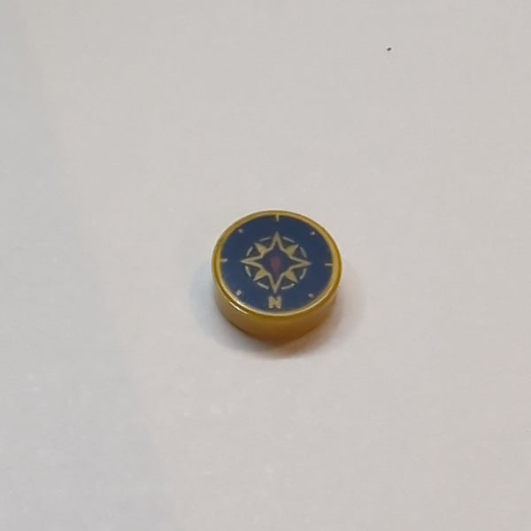NEU Tile, Round 1 x 1 with Dark Blue Compass Rose and Red Needle Pattern pearlgold pearl gold