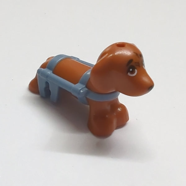 NEU Dog, Friends, Dachshund with Molded Sand Blue Wheelchair Harness and Printed Eyes, Black Nose, and Scratches Pattern (Pickle) dunkelorange dark orange