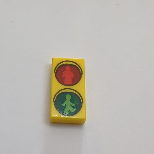 1x2 Fliese bedruckt with Traffic Light with Minifigure Green Walk and Red Stop Pattern gelb yellow