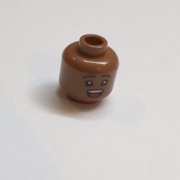 NEU Minifigure, Head Dual Sided, Black Eyebrows and Eyes with White Pupils, Open Mouth With Teeth and Tongue / Eyebrow Raised, Confused Pattern - Hollow Stud mittelbraun medium brown