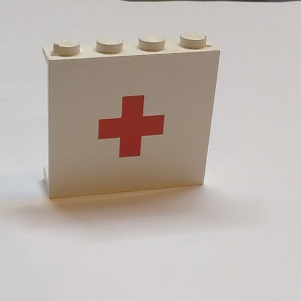 1x4x3 Wandelement Paneel ohne Seitenstützen geschlossene Noppen bedruckt with red cross Pattern weiss white