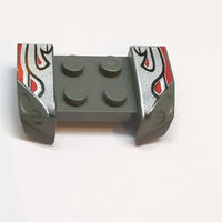 2x4 Kotflügel mit Scheinwerfern Überhang with Silver/Red/Black Flame Curves Pattern on Both Sides neudunkelgrau dark bluish gray