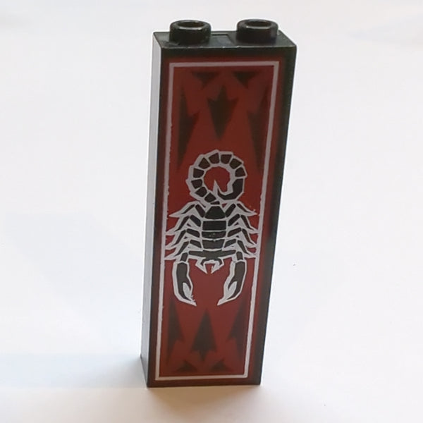 1x2x5 Stein/Wand mit Noppenhalter innen with Scorpion and Dark Red Pattern bedruckt schwarz black