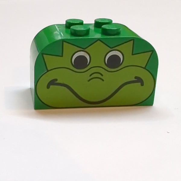 2x4x2 Bogenstein mit 4 Noppen bedruckt with Frog Face Pattern grün green