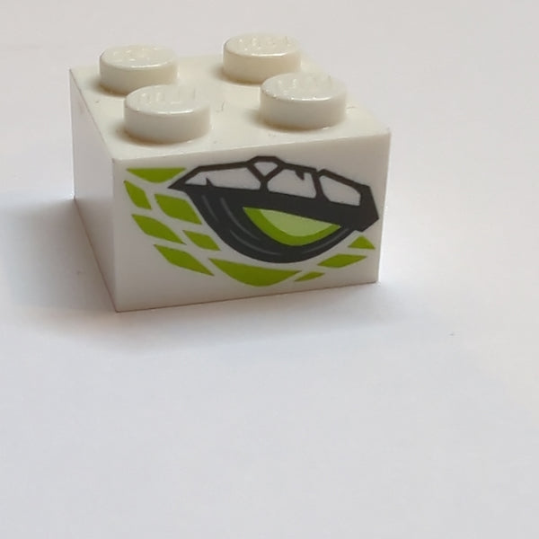 2x2 Stein bedruckt with Lime and Yellowish Green Dragon Eye, Lime Scales Pattern on Two Sides weiss white
