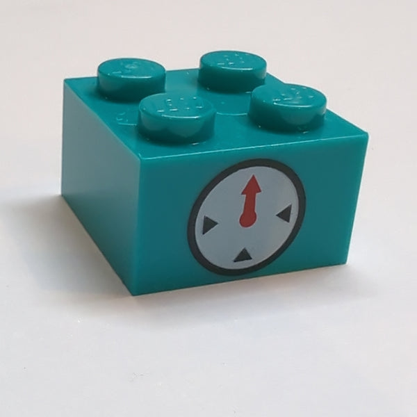 2x2 Stein bedruckt with Timer Black Circle and Indicators with Red Hand on White Background Pattern türkis dark turquoise