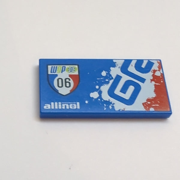 2x4 Fliese bedruckt with 'WGP 06' and 'allinol' Pattern Model Left Side blau blue