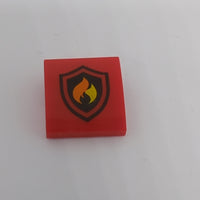 2x2 Halbbogenstein flach keine Noppen mit Feuer / Feuerwehr Logo bedruckt rot red