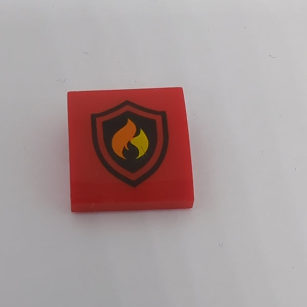 2x2 Halbbogenstein flach keine Noppen mit Feuer / Feuerwehr Logo bedruckt rot red