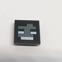 2x2 modifizierte Fliese Noppen unten Invers bedruckt mit mit pixeligem dunklem, bläulichem, grauem und weißem Muster (Minecraft Wither Face) schwarz black
