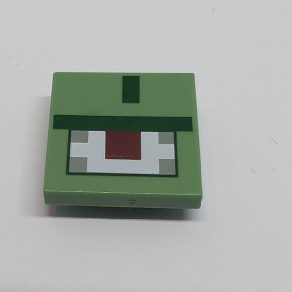 2x2 modifizierte Fliese Noppen unten Invers bedruckt mit verpixeltem dunkelgrünem, dunkelrotem, weißem und grauem Muster (Minecraft Guardian) sangrün sand green