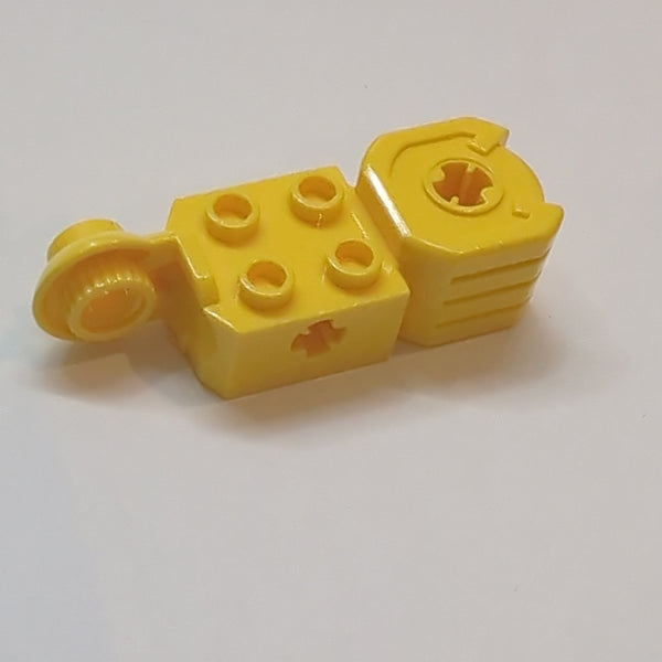 2x2 Technik Stein modifiziert mit Achsloch, Rotation Joint Ball Half (Vertical Side), Vertical Axle Hole End (Fist), gelb yellow