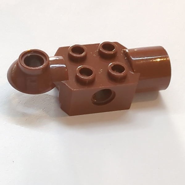 2x2 Technik Stein modifiziert mit Pinloch, Drehgelenkkugel halb (horizontale Oberseite), Drehgelenkpfanne neubraun reddish brown