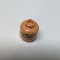 NEU Minifigure, Head Dual Sided, Black Eyebrows and Eyes with White Pupils, Glasses / Smirk with Teeth Pattern - Hollow Stud nougat (hautfarbe) nougat