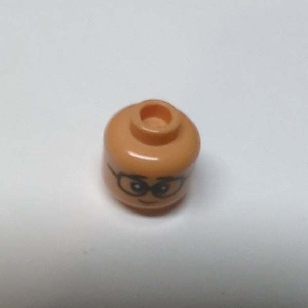 NEU Minifigure, Head Dual Sided, Black Eyebrows and Eyes with White Pupils, Glasses / Smirk with Teeth Pattern - Hollow Stud nougat (hautfarbe) nougat