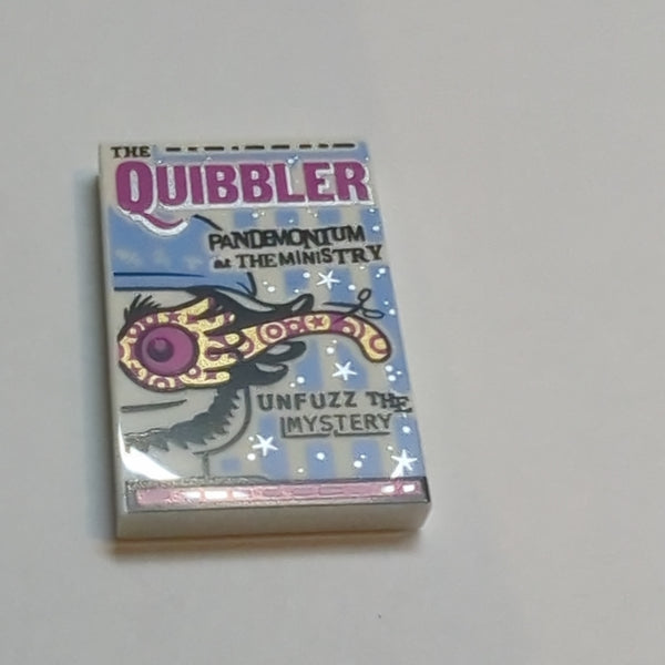 NEU Tile 2 x 3 with The Quibbler Newspaper Pattern weiss white