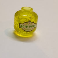 NEU Minifigure, Head without Face with Green 'ACID POPS' on White Label Pattern - Vented Stud transparent gelb trans-yellow