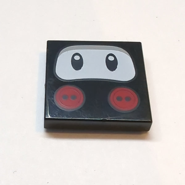 2x2 Fliese bedruckt mit Eyes on White Background, Red Buttons Pattern (Super Mario Ninji Face) schwarz black