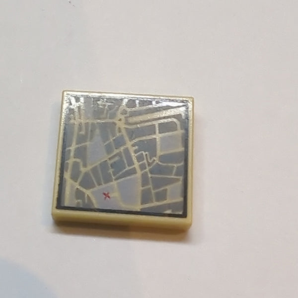 2x2 Fliese bedruckt mit Map Street Level with Red 'X' Pattern beige tan