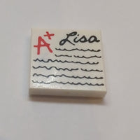 2x2 Fliese bedruckt mit Red 'A+', Black Script 'Lisa' and Scribbles Pattern weiss white