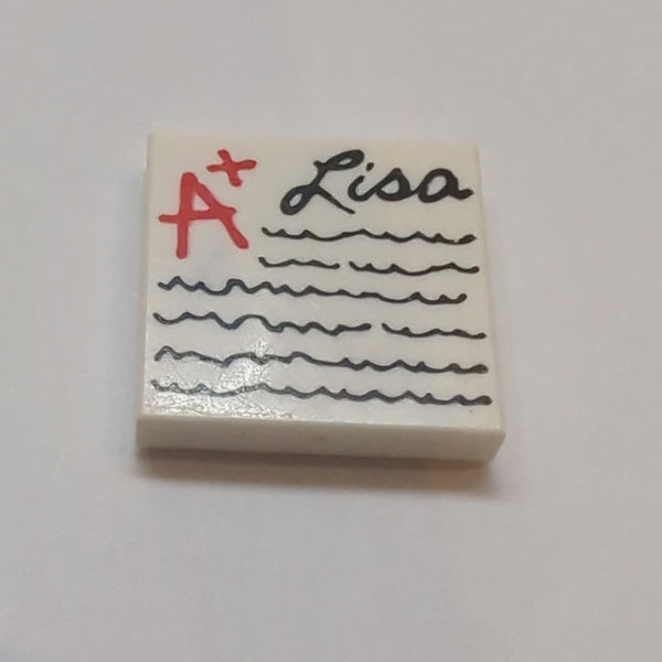 2x2 Fliese bedruckt mit Red 'A+', Black Script 'Lisa' and Scribbles Pattern weiss white