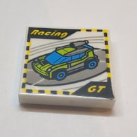 2x2 Fliese bedruckt mit 'Racing', 'GT' and Race Car Video Game Pattern weiss white