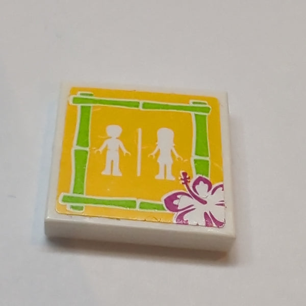 2x2 Fliese beklebt mit Flower and Male and Female Friends Minifigures Silhouettes (Unisex Restroom) Pattern (Sticker) - Set 41008 weiss white