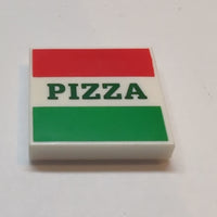 2x2 Fliese bedruckt mit Red and Green Stripes and Dark Green 'PIZZA' Pattern (Pizza Box) weiss white