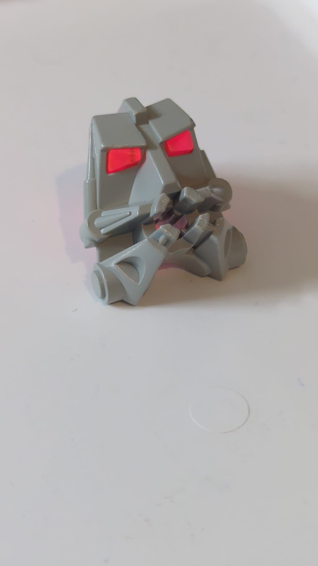 3x4x1 2/3 Bionicle-Kopfverbindungsblock  mit transparent-neonorangem Augen-/Gehirn-Stab (32553 / 32554) althellgrau