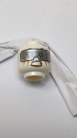 Ninjago-Minifigur, Ninjago-Alienkopf mit silberner Schutzbrille, orangefarbenen Streifen und zusammengebissenen Zähnen weiß