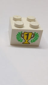 2x2-Baustein mit schwarzer Nummer 1 auf gelbem Pokal, grünem Lorbeermuster Aufkleber - Set 6337 weiß