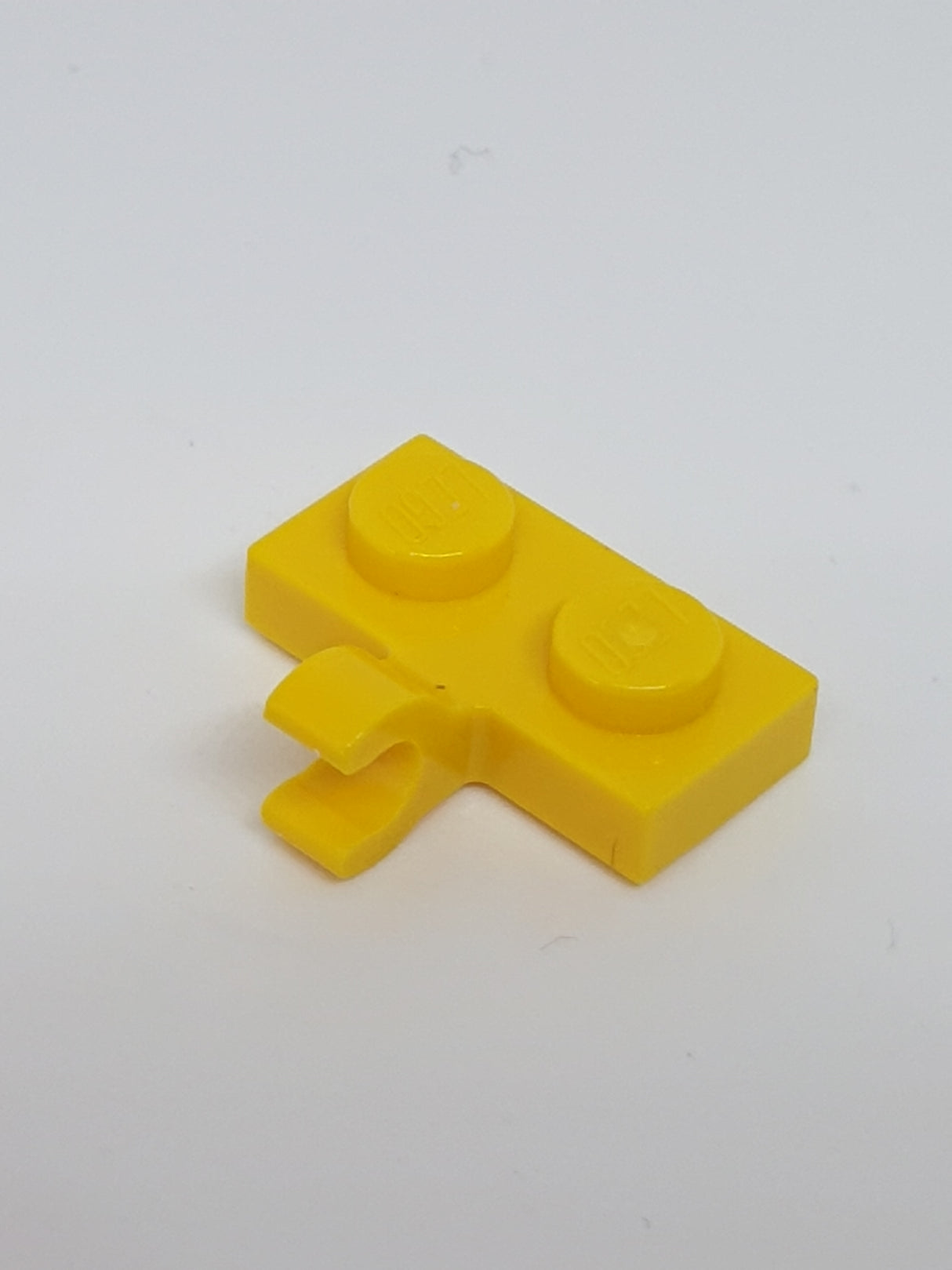 NEU Platte, modifiziert 1 x 2 mit Clip, seitlich horizontal gelb