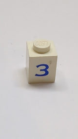 1x1 Stein mit blauem Zahlenmuster (Nr. 3) weiß