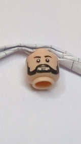 Minifigur, Kopf, Vollbart schwarz, schwarze Augenbrauen, weiße Pupillenmuster hellnougat (fleischfarben)